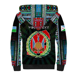 Personalized Djibouti Roots Sherpa Hoodie African Pride in Fingerprint and Tribal Colors