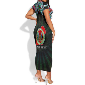 Personalized Djibouti Roots Short Sleeve Bodycon Dress African Pride in Fingerprint and Tribal Colors