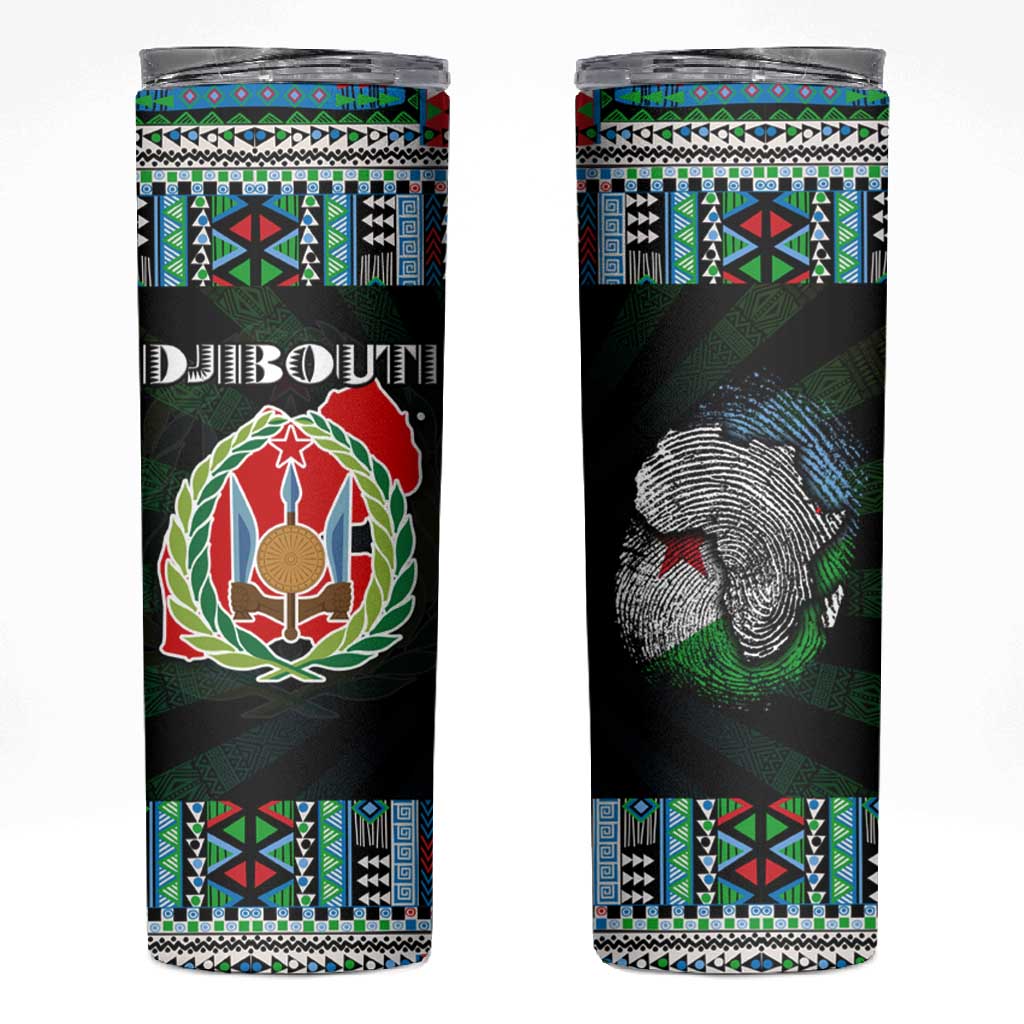 Djibouti Roots Skinny Tumbler African Pride in Fingerprint and Tribal Colors