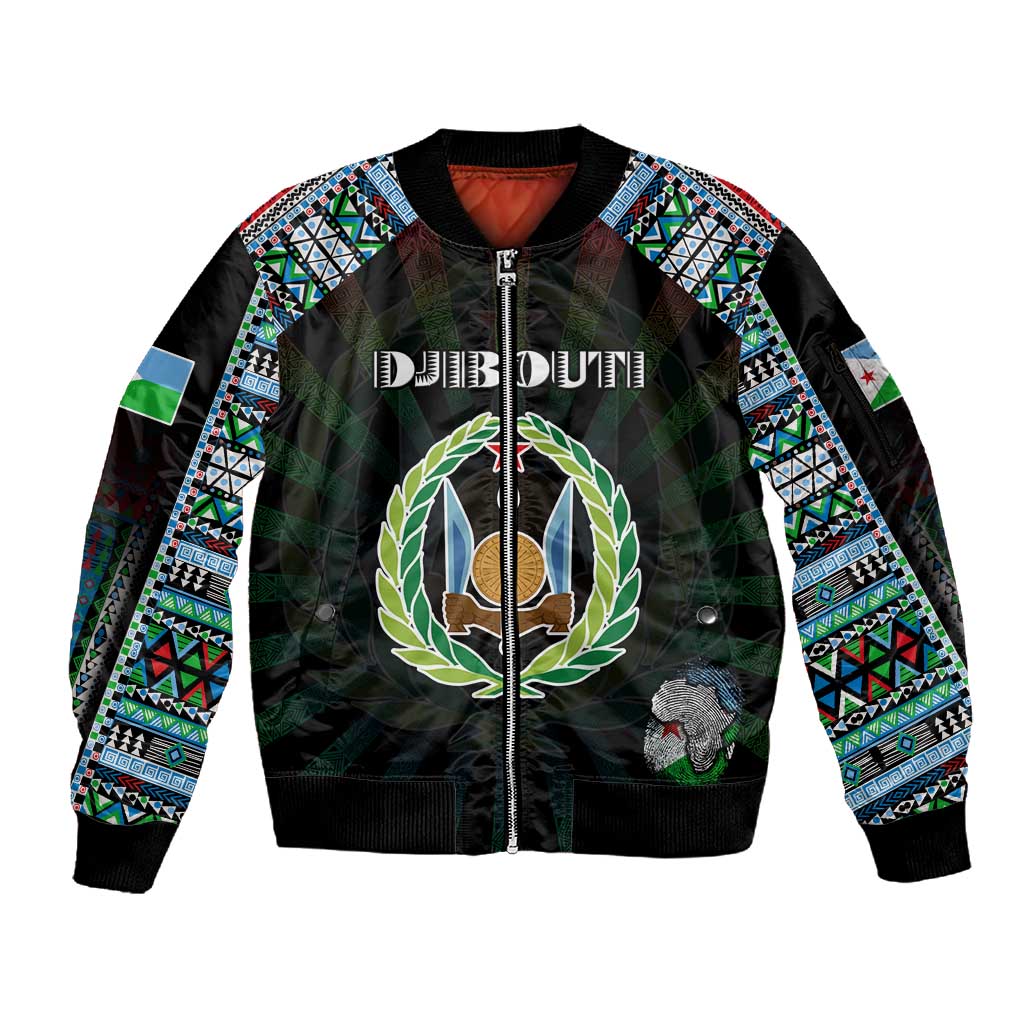 Personalized Djibouti Roots Sleeve Zip Bomber Jacket African Pride in Fingerprint and Tribal Colors