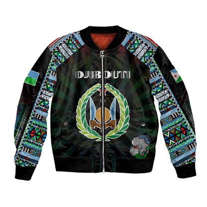 Personalized Djibouti Roots Sleeve Zip Bomber Jacket African Pride in Fingerprint and Tribal Colors