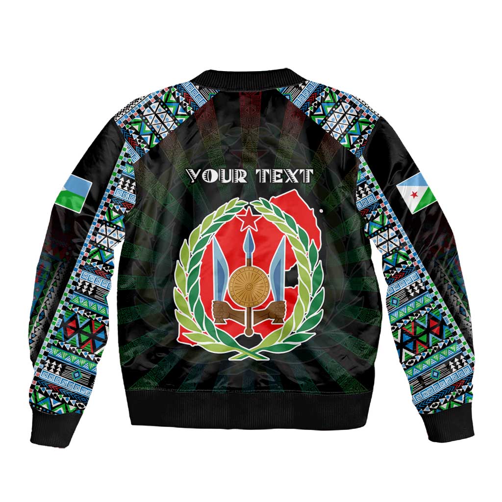 Personalized Djibouti Roots Sleeve Zip Bomber Jacket African Pride in Fingerprint and Tribal Colors