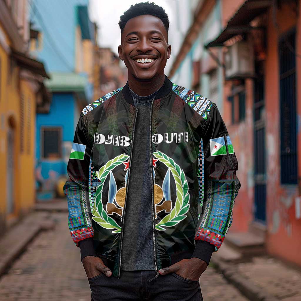 Personalized Djibouti Roots Sleeve Zip Bomber Jacket African Pride in Fingerprint and Tribal Colors