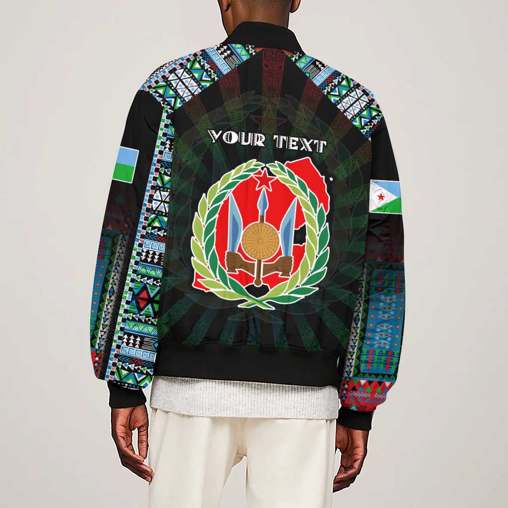 Personalized Djibouti Roots Sleeve Zip Bomber Jacket African Pride in Fingerprint and Tribal Colors