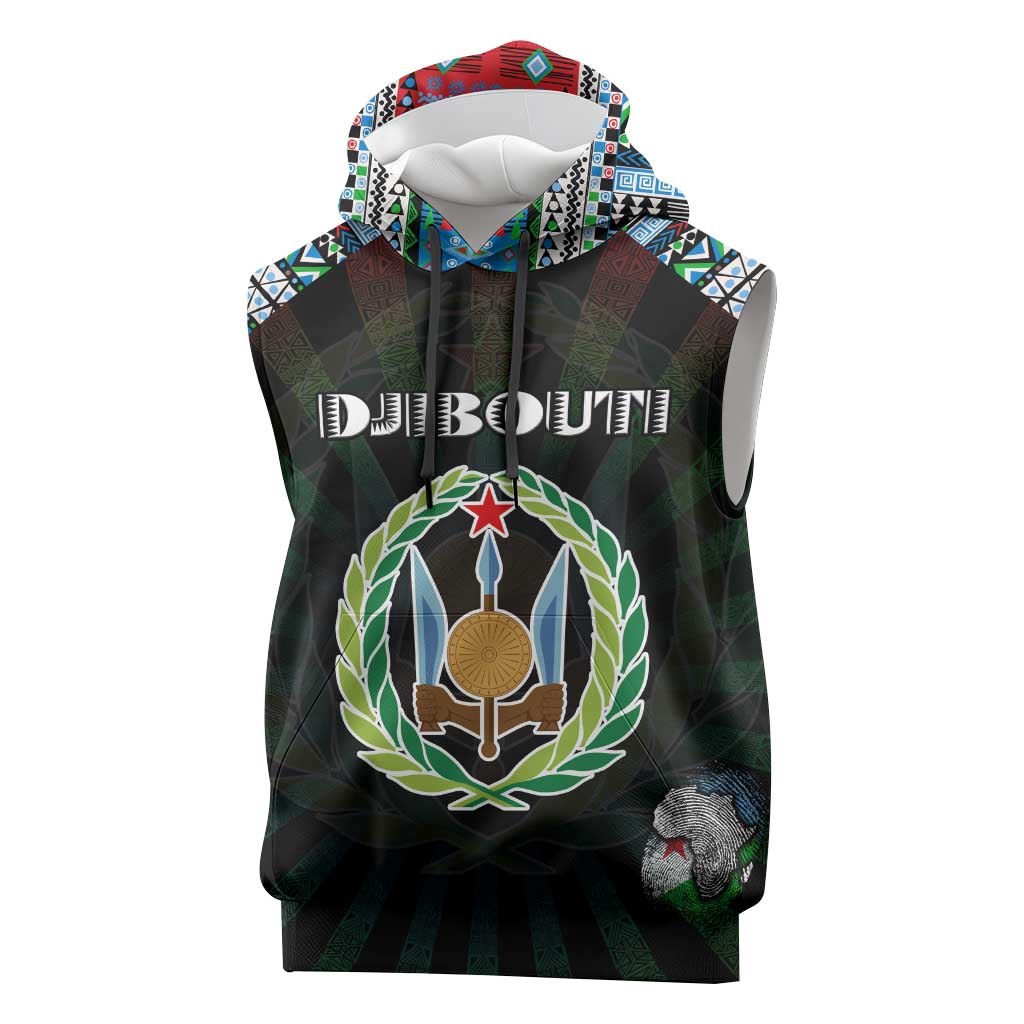 Personalized Djibouti Roots Sleeveless Hoodie African Pride in Fingerprint and Tribal Colors - African Pride