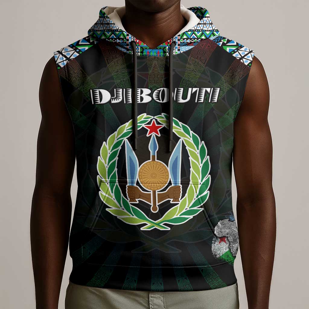 Personalized Djibouti Roots Sleeveless Hoodie African Pride in Fingerprint and Tribal Colors - African Pride