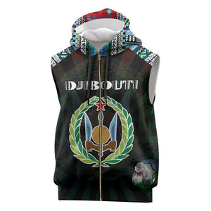 Personalized Djibouti Roots Sleeveless Zip Hoodie African Pride in Fingerprint and Tribal Colors - African Pride
