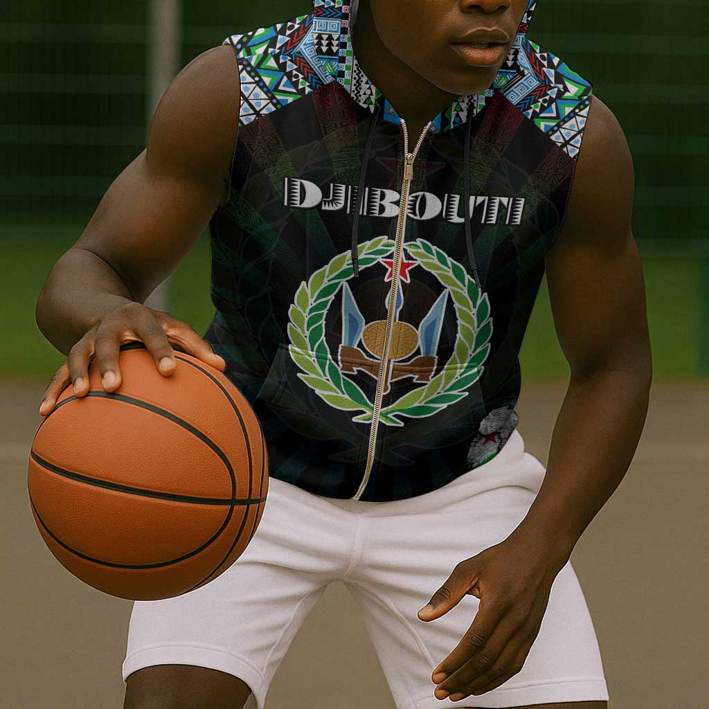 Personalized Djibouti Roots Sleeveless Zip Hoodie African Pride in Fingerprint and Tribal Colors - African Pride
