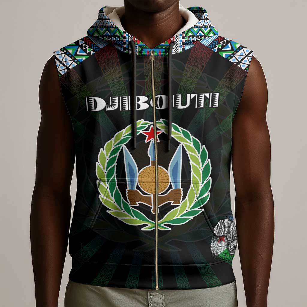 Personalized Djibouti Roots Sleeveless Zip Hoodie African Pride in Fingerprint and Tribal Colors - African Pride
