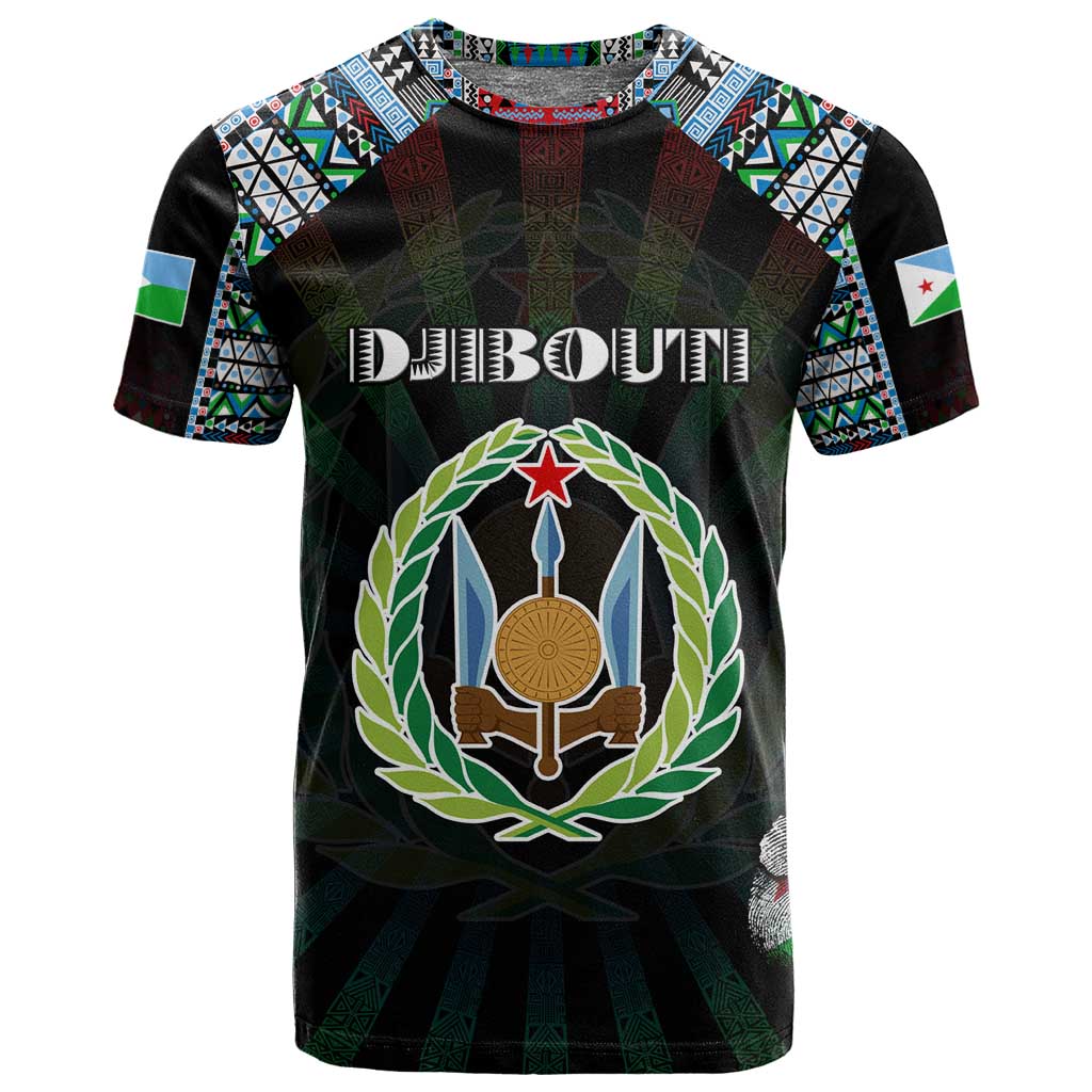 Personalized Djibouti Roots T shirt African Pride in Fingerprint and Tribal Colors