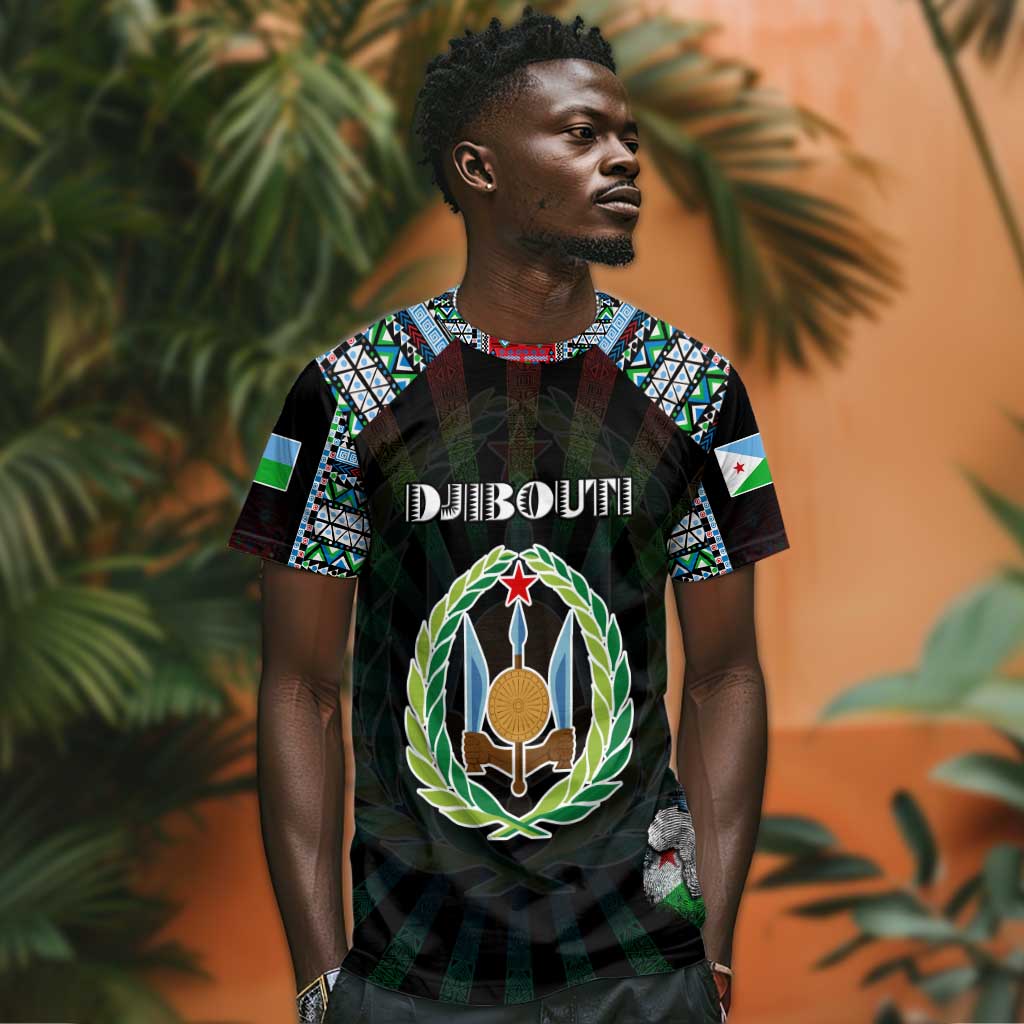 Personalized Djibouti Roots T shirt African Pride in Fingerprint and Tribal Colors
