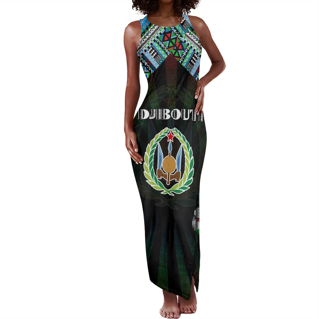 Personalized Djibouti Roots Tank Maxi Dress African Pride in Fingerprint and Tribal Colors