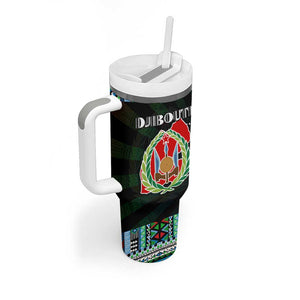 Djibouti Roots Tumbler With Handle African Pride in Fingerprint and Tribal Colors