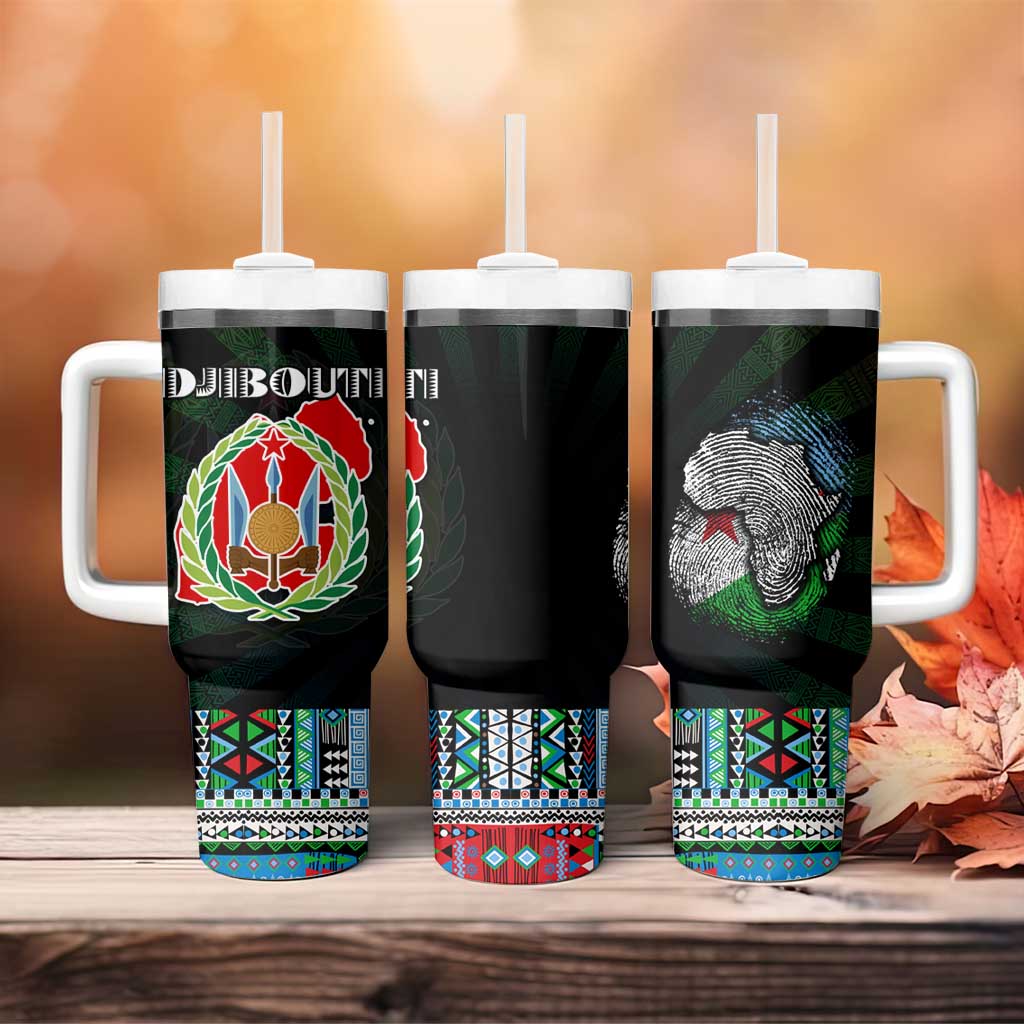 Djibouti Roots Tumbler With Handle African Pride in Fingerprint and Tribal Colors