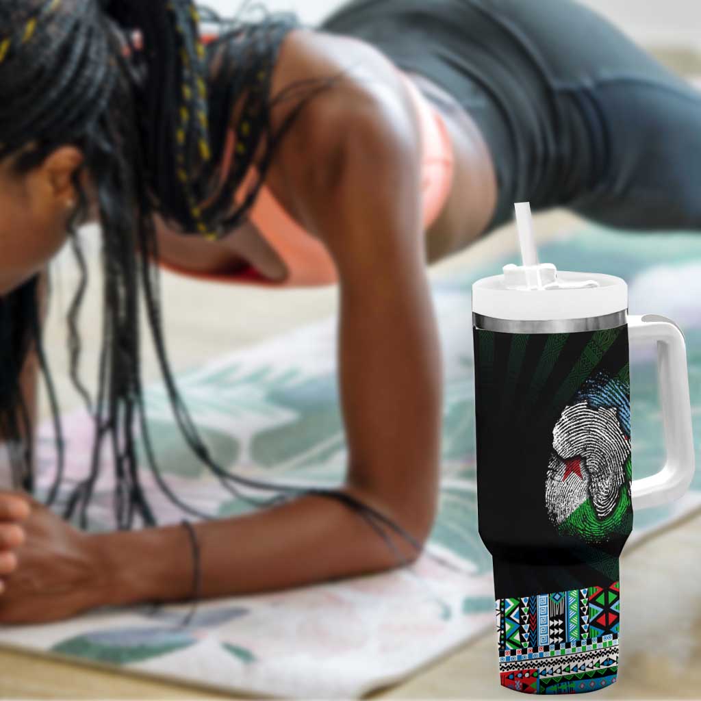 Djibouti Roots Tumbler With Handle African Pride in Fingerprint and Tribal Colors