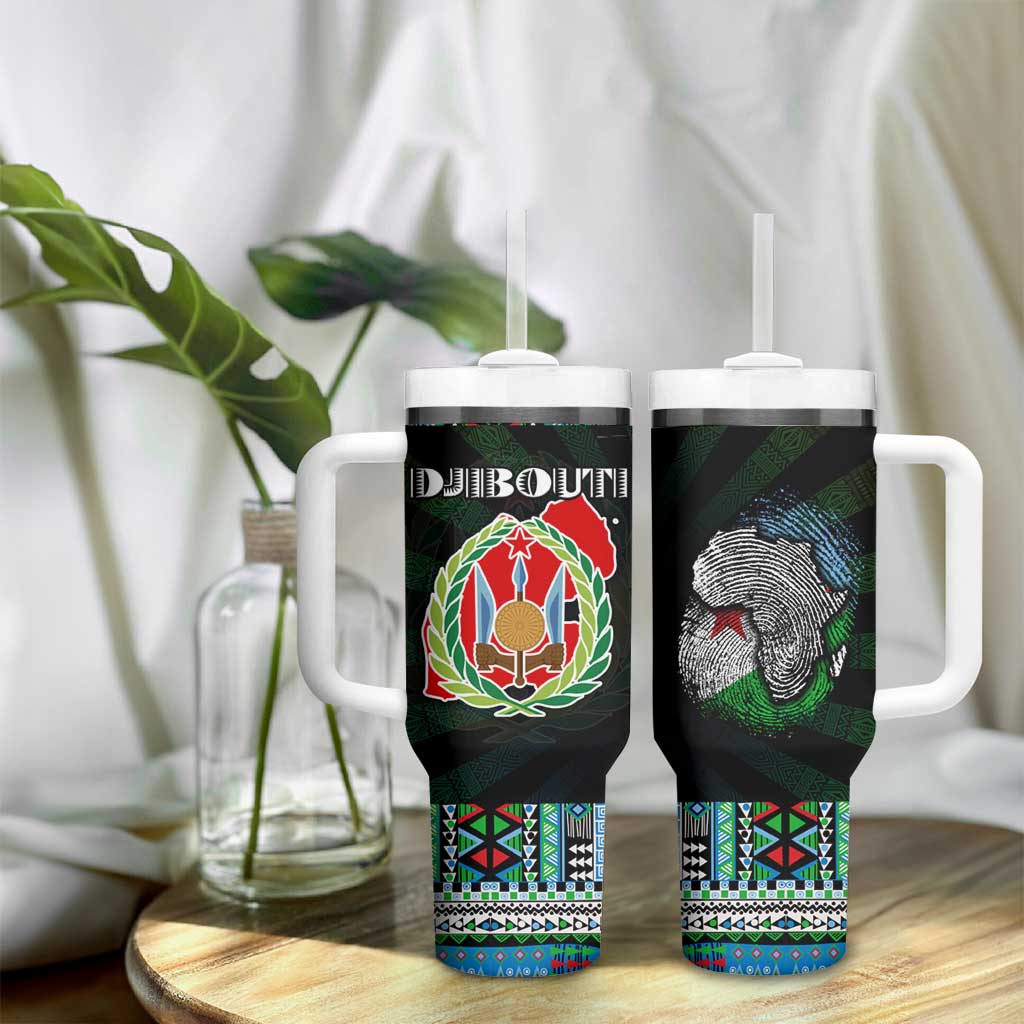 Djibouti Roots Tumbler With Handle African Pride in Fingerprint and Tribal Colors