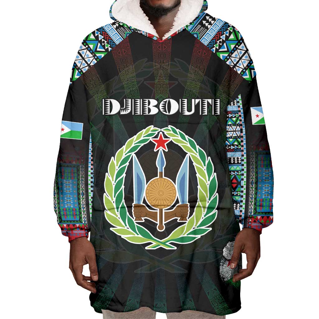 Personalized Djibouti Roots Wearable Blanket Hoodie African Pride in Fingerprint and Tribal Colors