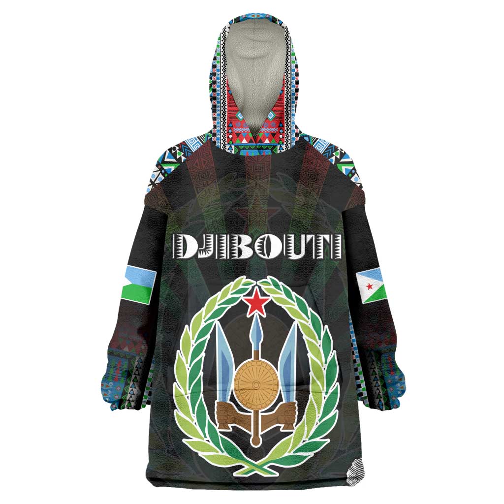 Personalized Djibouti Roots Wearable Blanket Hoodie African Pride in Fingerprint and Tribal Colors