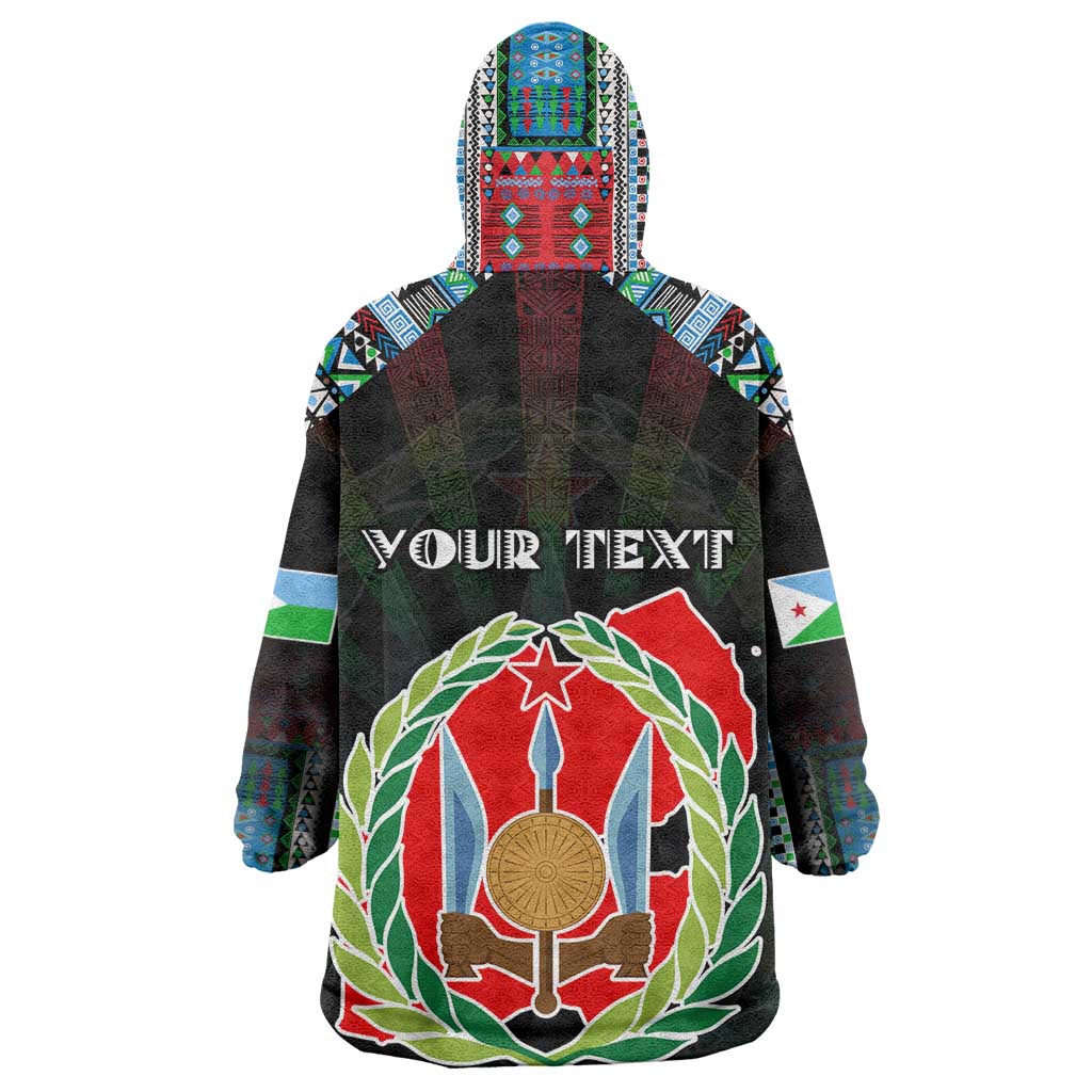 Personalized Djibouti Roots Wearable Blanket Hoodie African Pride in Fingerprint and Tribal Colors