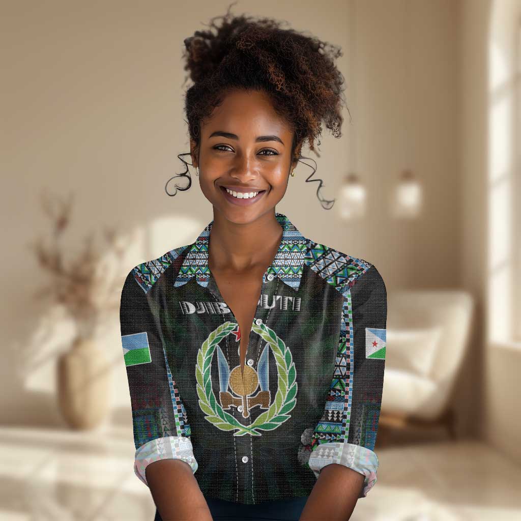 Personalized Djibouti Roots Women Casual Shirt African Pride in Fingerprint and Tribal Colors