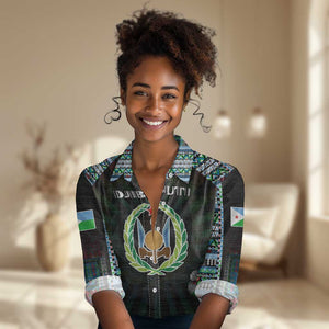 Personalized Djibouti Roots Women Casual Shirt African Pride in Fingerprint and Tribal Colors