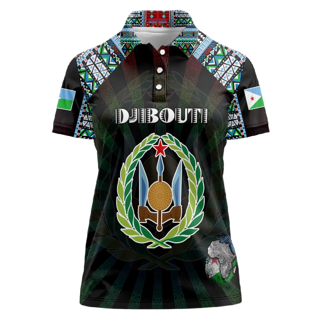 Personalized Djibouti Roots Women Polo Shirt African Pride in Fingerprint and Tribal Colors