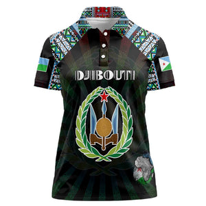 Personalized Djibouti Roots Women Polo Shirt African Pride in Fingerprint and Tribal Colors