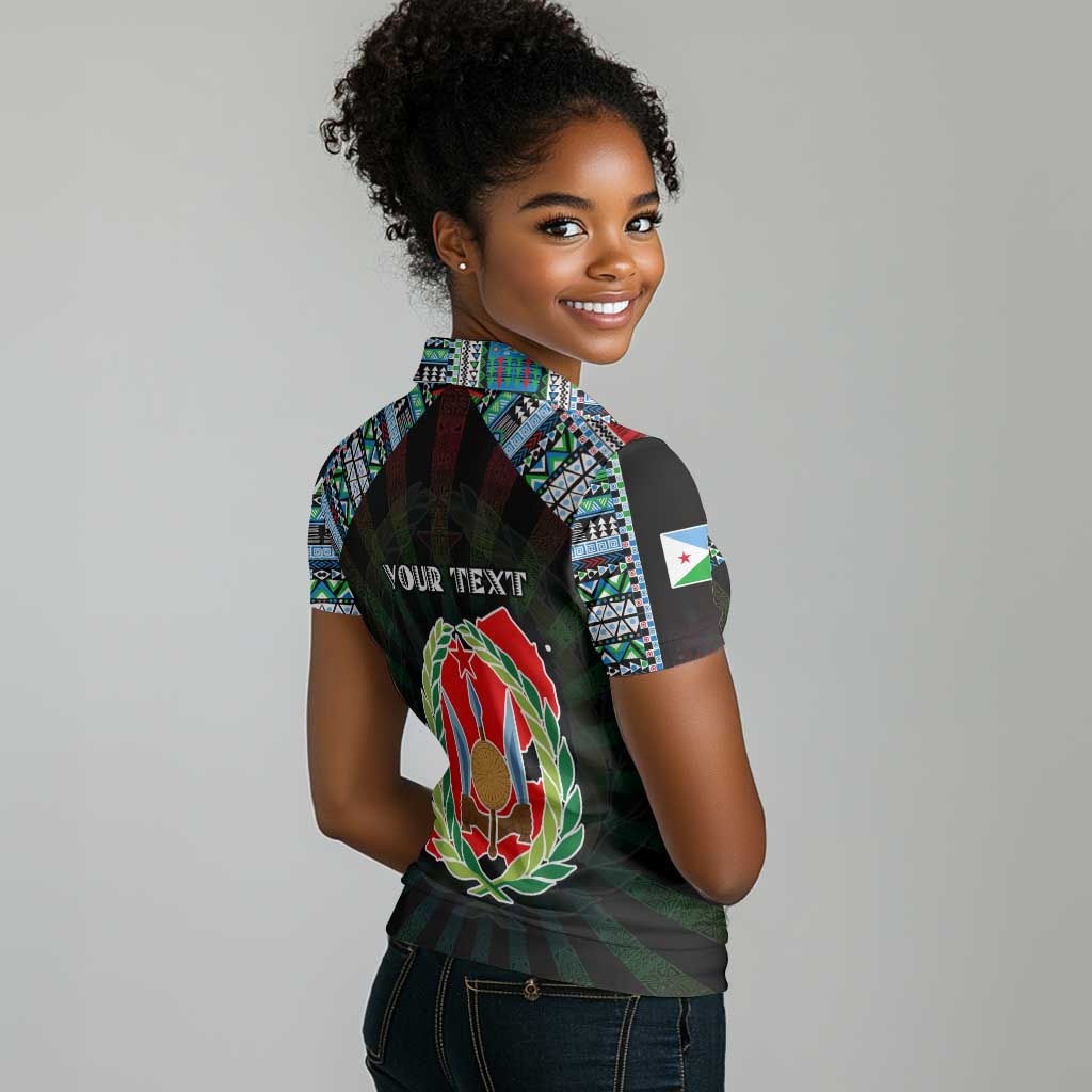Personalized Djibouti Roots Women Polo Shirt African Pride in Fingerprint and Tribal Colors