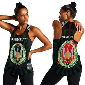 Personalized Djibouti Roots Women Racerback Tank African Pride in Fingerprint and Tribal Colors
