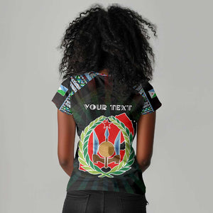 Personalized Djibouti Roots Women V-Neck T-Shirt African Pride in Fingerprint and Tribal Colors