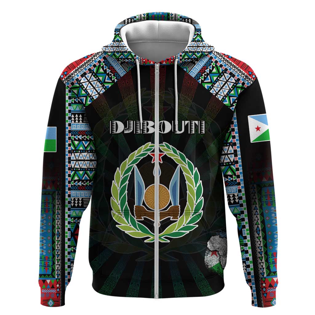 Personalized Djibouti Roots Zip Hoodie African Pride in Fingerprint and Tribal Colors