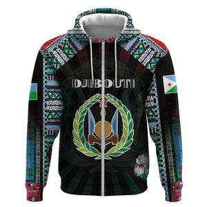 Personalized Djibouti Roots Zip Hoodie African Pride in Fingerprint and Tribal Colors