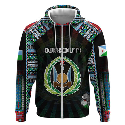 Personalized Djibouti Roots Zip Hoodie African Pride in Fingerprint and Tribal Colors