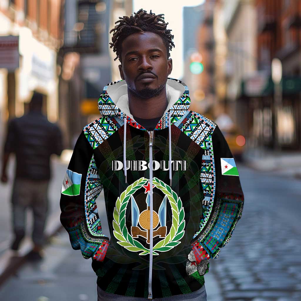 Personalized Djibouti Roots Zip Hoodie African Pride in Fingerprint and Tribal Colors
