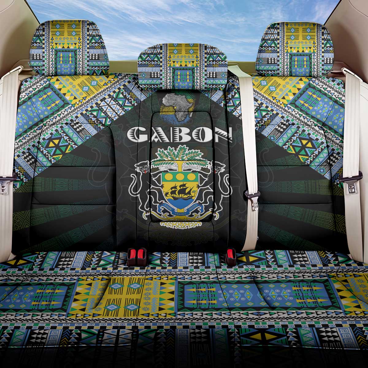 Gabon Roots Back Car Seat Cover African Pride in Fingerprint and Tribal Colors