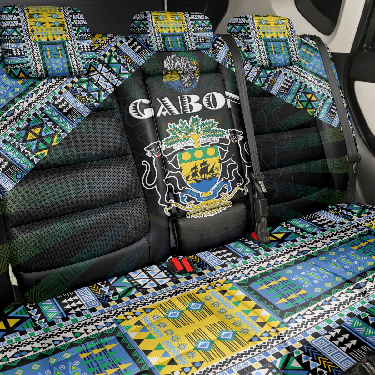 Gabon Roots Back Car Seat Cover African Pride in Fingerprint and Tribal Colors