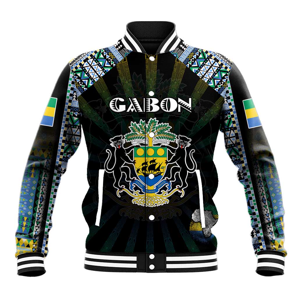 Personalized Gabon Roots Baseball Jacket African Pride in Fingerprint and Tribal Colors