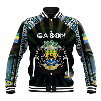 Personalized Gabon Roots Baseball Jacket African Pride in Fingerprint and Tribal Colors