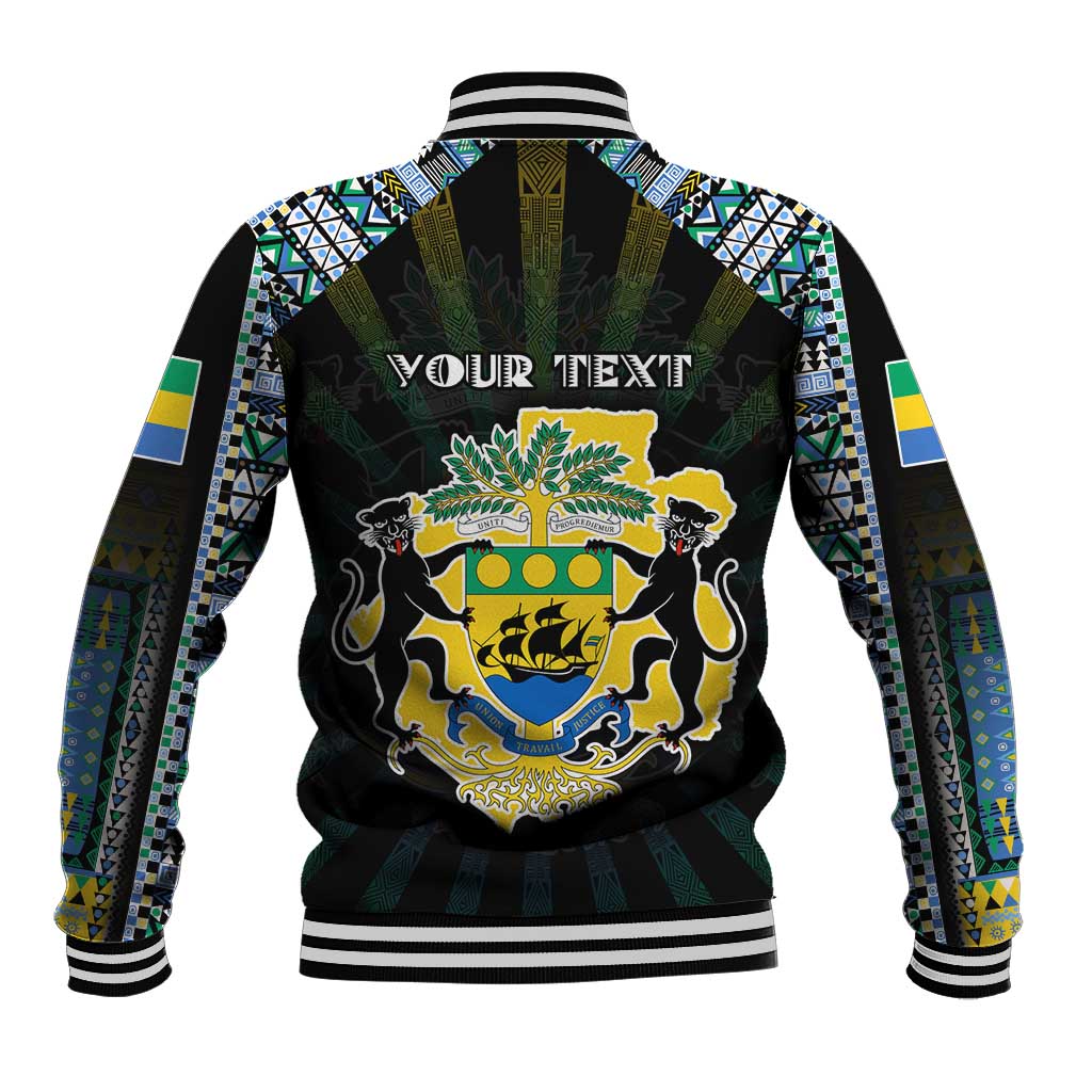 Personalized Gabon Roots Baseball Jacket African Pride in Fingerprint and Tribal Colors