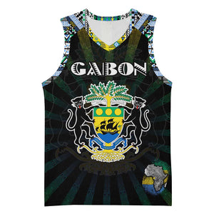 Personalized Gabon Roots Basketball Jersey African Pride in Fingerprint and Tribal Colors - African Pride