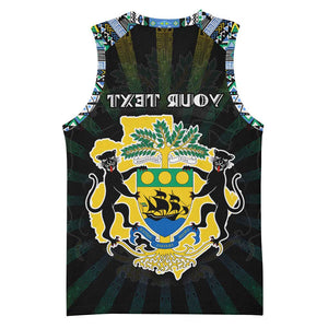 Personalized Gabon Roots Basketball Jersey African Pride in Fingerprint and Tribal Colors - African Pride
