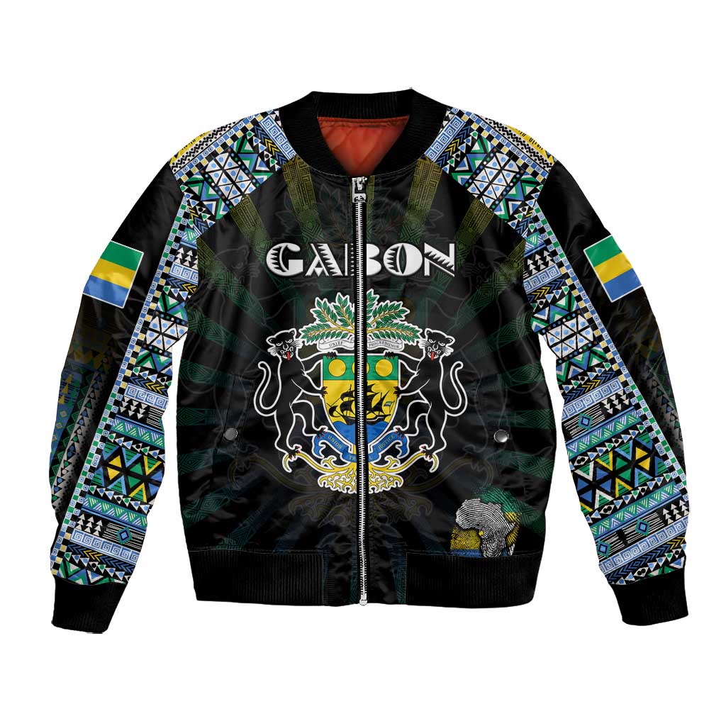 Personalized Gabon Roots Bomber Jacket African Pride in Fingerprint and Tribal Colors