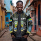 Personalized Gabon Roots Bomber Jacket African Pride in Fingerprint and Tribal Colors