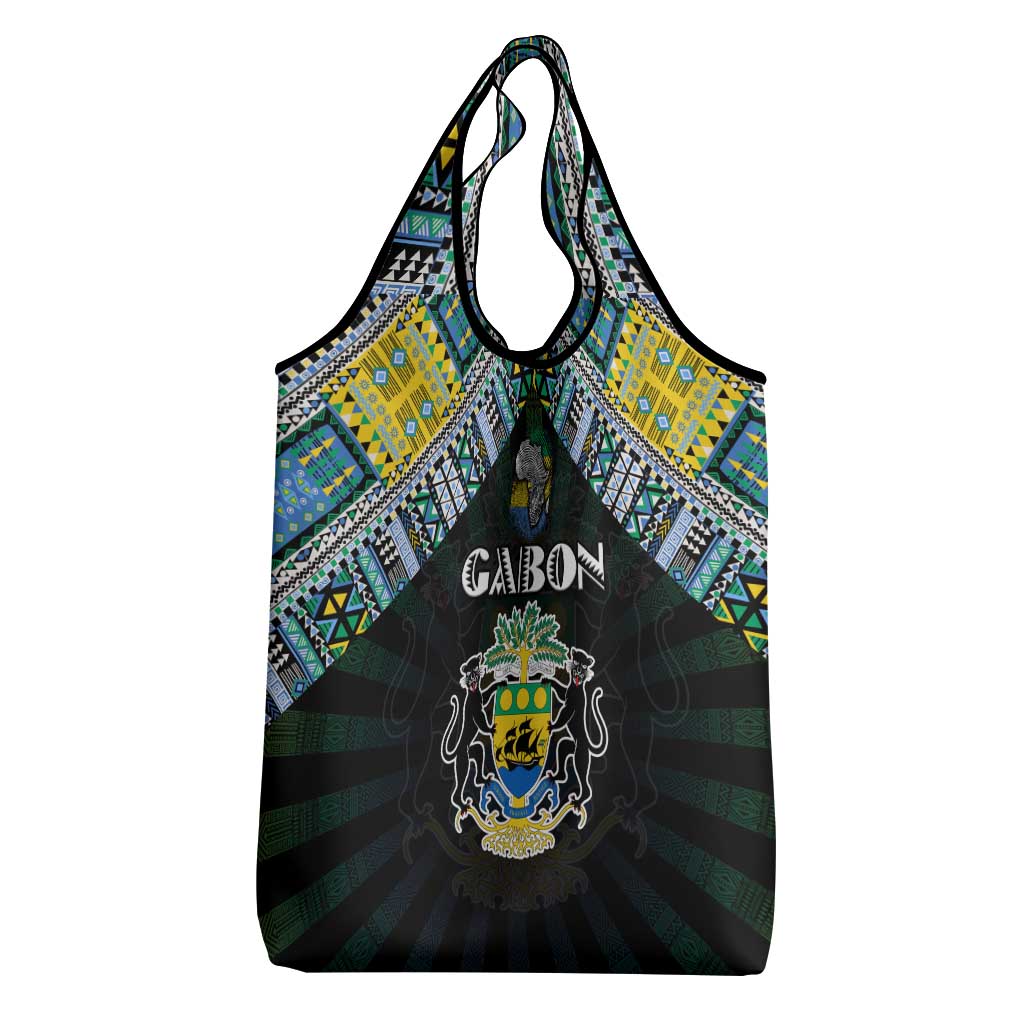 Gabon Roots Grocery Bag African Pride in Fingerprint and Tribal Colors