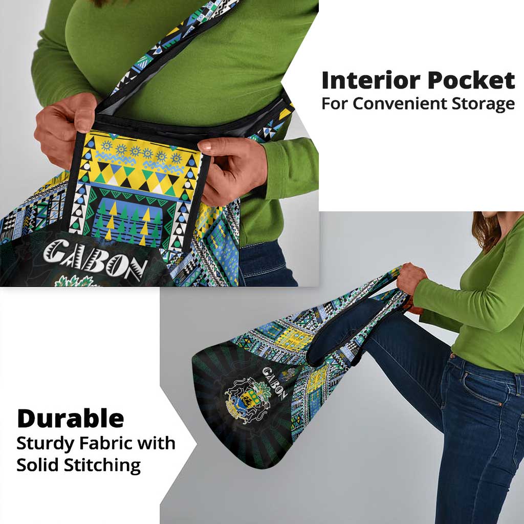 Gabon Roots Grocery Bag African Pride in Fingerprint and Tribal Colors