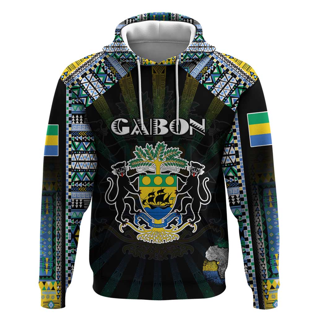 Personalized Gabon Roots Hoodie African Pride in Fingerprint and Tribal Colors