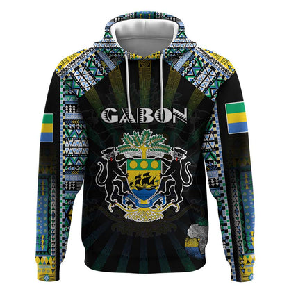 Personalized Gabon Roots Hoodie African Pride in Fingerprint and Tribal Colors