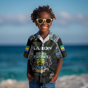 Personalized Gabon Roots Kid Hawaiian Shirt African Pride in Fingerprint and Tribal Colors