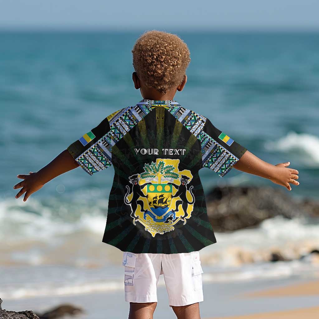 Personalized Gabon Roots Kid Hawaiian Shirt African Pride in Fingerprint and Tribal Colors