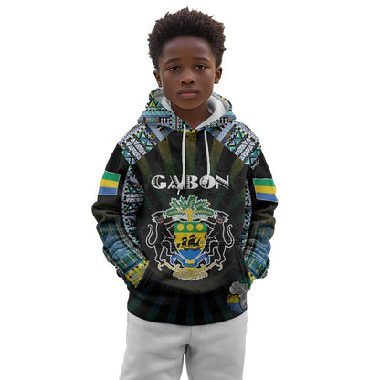 Personalized Gabon Roots Kid Hoodie African Pride in Fingerprint and Tribal Colors